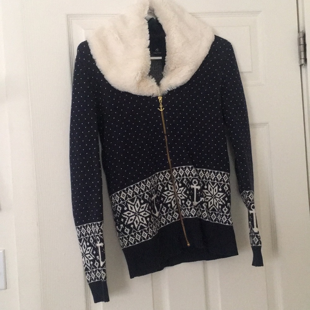 Nautica anchor sweater with fur collar